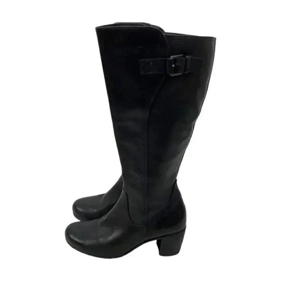 Ecco Knee High Tall Riding Boots Size 4 Block Heels Leather Buckle Side Zip - Picture 6 of 12